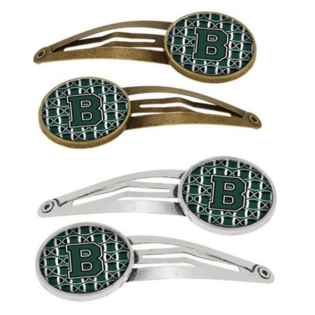 CAROLINES TREASURES Letter B Football Green and White Barrettes Hair Clips, Set of 4, 4PK CJ1071-BHCS4